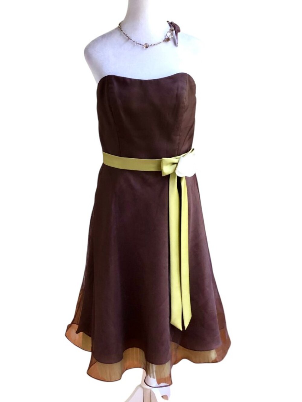 Alfred Angelo Strapless Party Dress Brown Lime Green Retro (8)